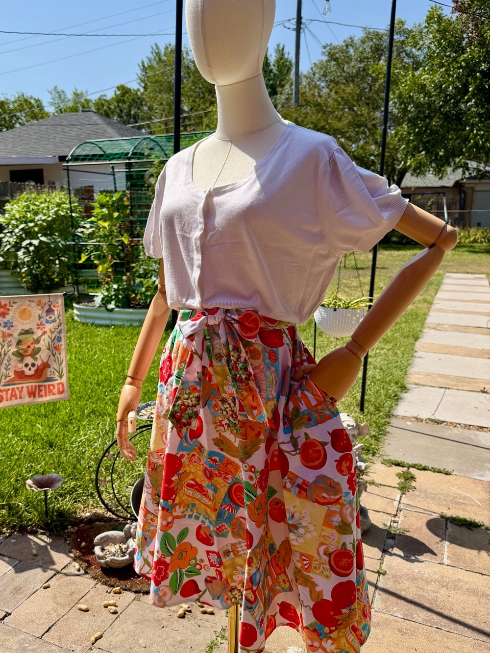 Vibrant Floral & Fruit Midi Skirt in Multi-Color